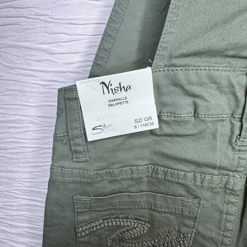 Silver Jeans Co Green Nisha Short Overalls Adjustable Straps Girls 6 NWT - Picture 7 of 12